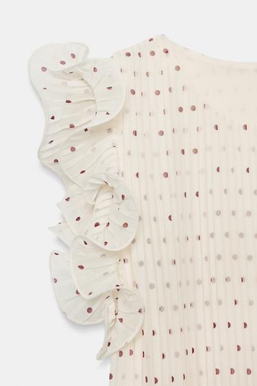 TOP À POIS ET VOLANTS - Écru / Grenat de Zara - Image 7