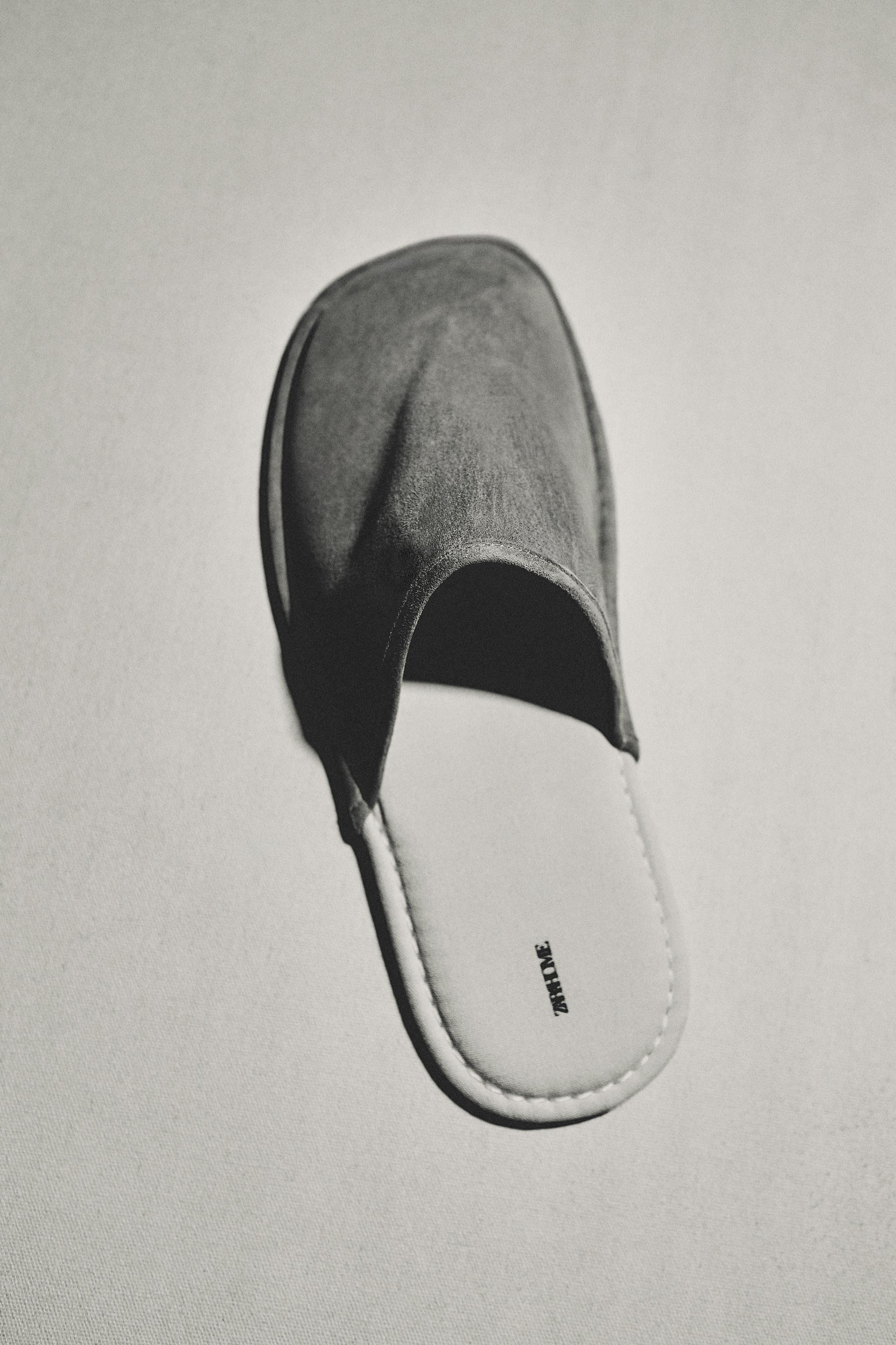 LEATHER MULE SLIPPERS — Taupe Gray