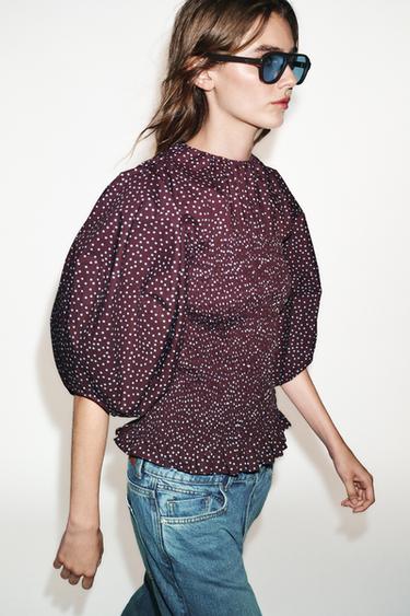 Zara POLKA DOT BALLOON SLEEVE BLOUSE - Multicolored