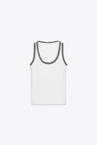 CONTRAST TRIM T-SHIRT - Black / White by Zara