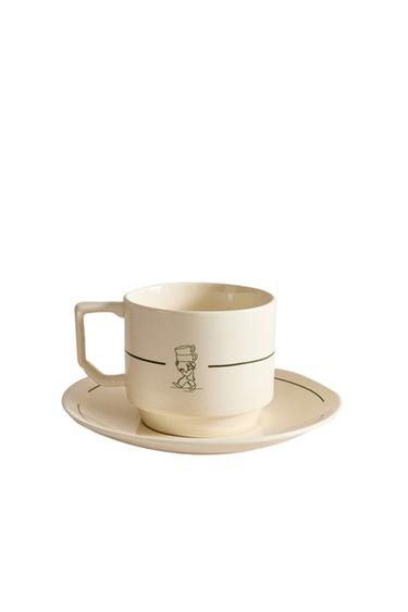 Zara STONEWARE TEACUP AND SAUCER - 白色 / 綠色