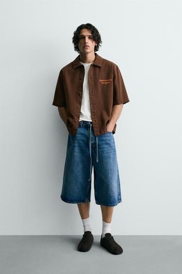 HEMD MIT GEWASCHENEM KOMBINIERTEM PRINT - Braun von Zara