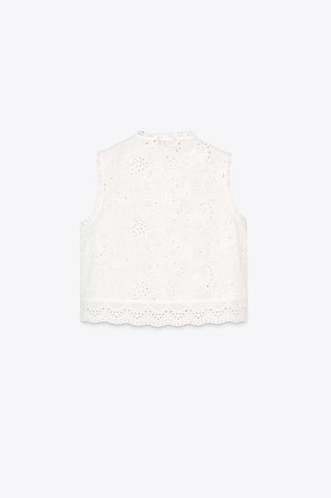 TOP WITH CUTWORK EMBROIDERY - White by Zara - Image 6