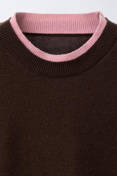 DOUBLE LAYER TRIM KNIT SWEATER - Brown by Zara