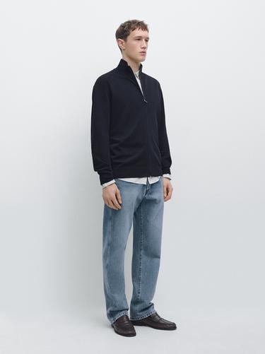 Zara Cotton zip-up knit cardigan - Navy blue - Image 0