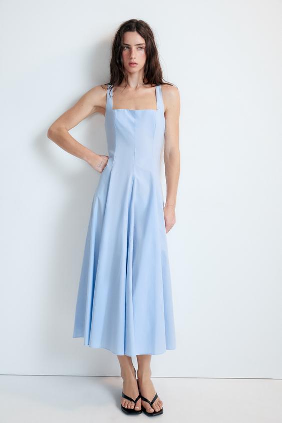 VESTIDO POPELÍN GODETS - Azul claro de Zara - Imagen 0