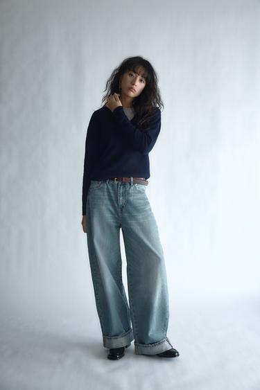 TRF MID-WAIST BAGGY FOLDED JEANS - Blue by Zara