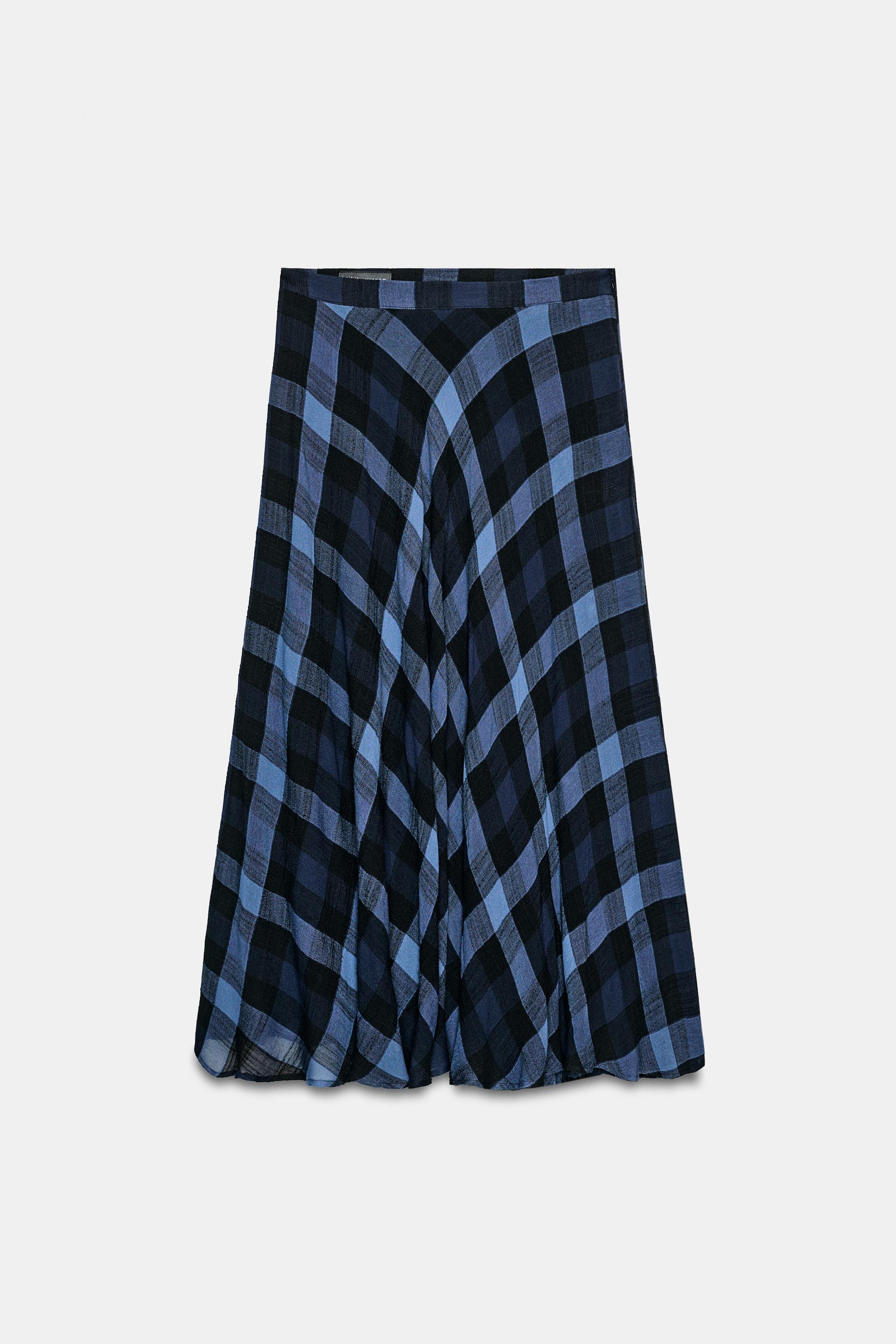 CHECKED MIDI SKIRT - Navy blue | ZARA South Africa