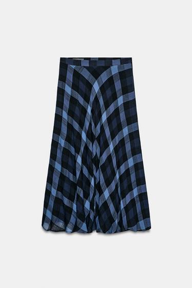 CHECKED MIDI SKIRT - Navy blue by Zara - Image 0