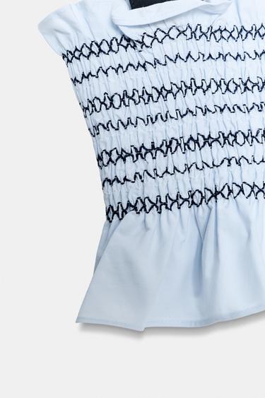 SMOCKED BOW TOP - Blue/White by Zara - Image 6