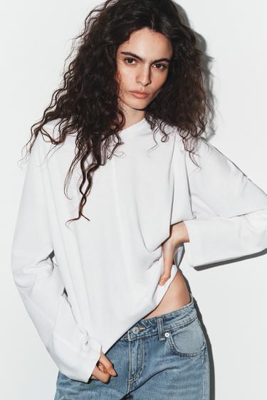 LONG SLEEVE SEAM T-SHIRT - White by Zara