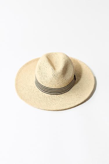 WOVEN HAT WITH STRIPED BAND - Light beige by Zara