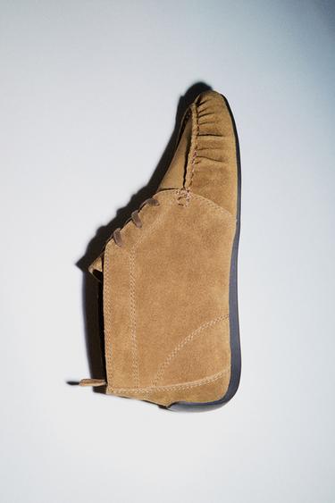 Zara RUCHED SPLIT LEATHER ANKLE BOOTS - Olive Green