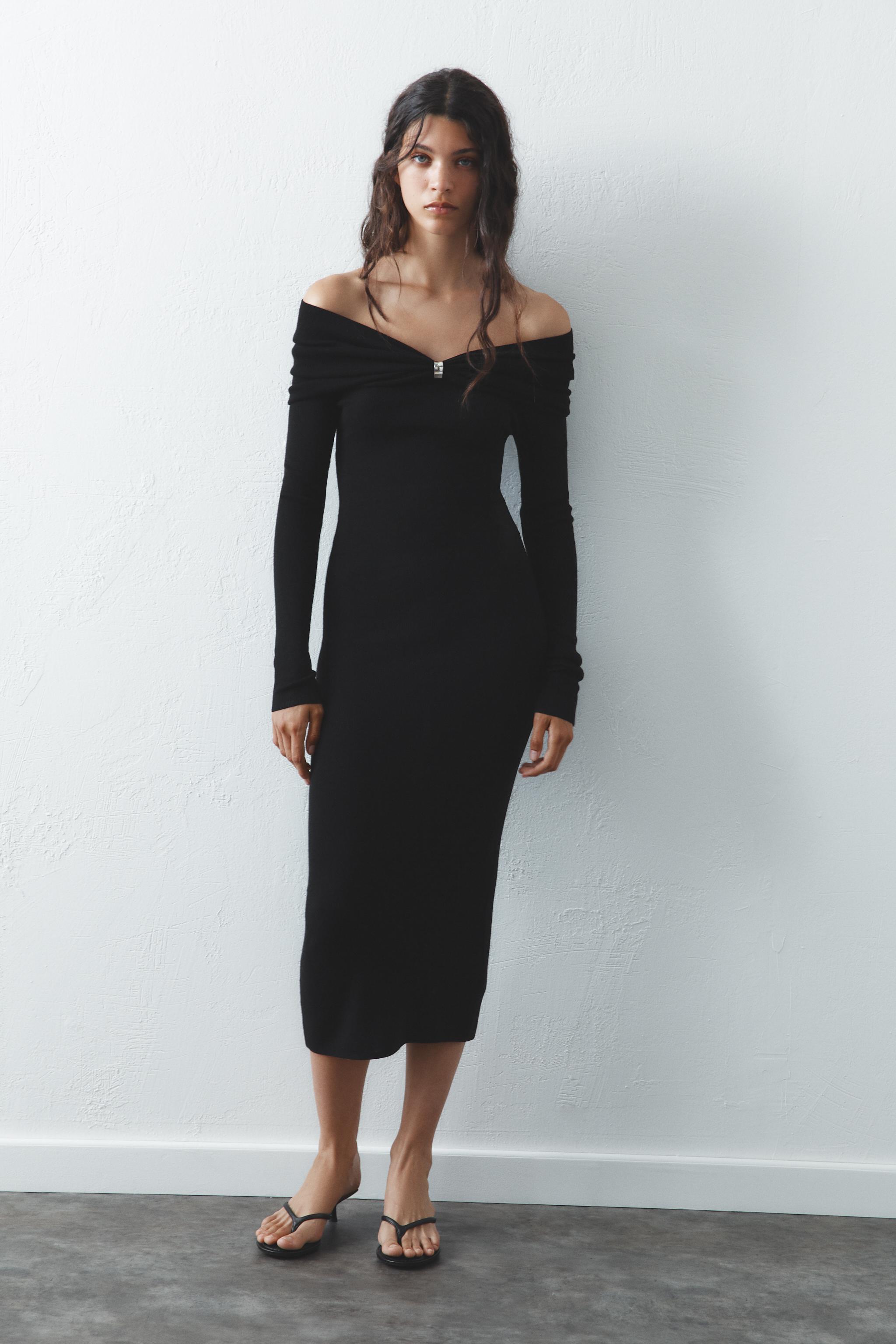 Midi Dress Zara Black Sweater Dress Zara Black Fitted Knit Midi