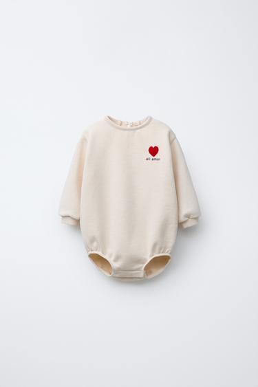 Zara FLOCKED PRINT FLEECE BODYSUIT - Light ecru