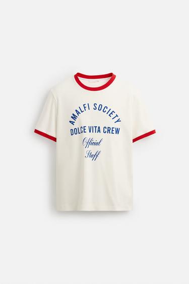 CAMISETA RIB CONTRASTE TEXTO - Blanco de Zara