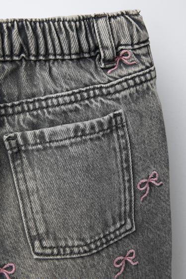 EMBROIDERED BOW CULOTTES JEANS - Grey by Zara - Image 3