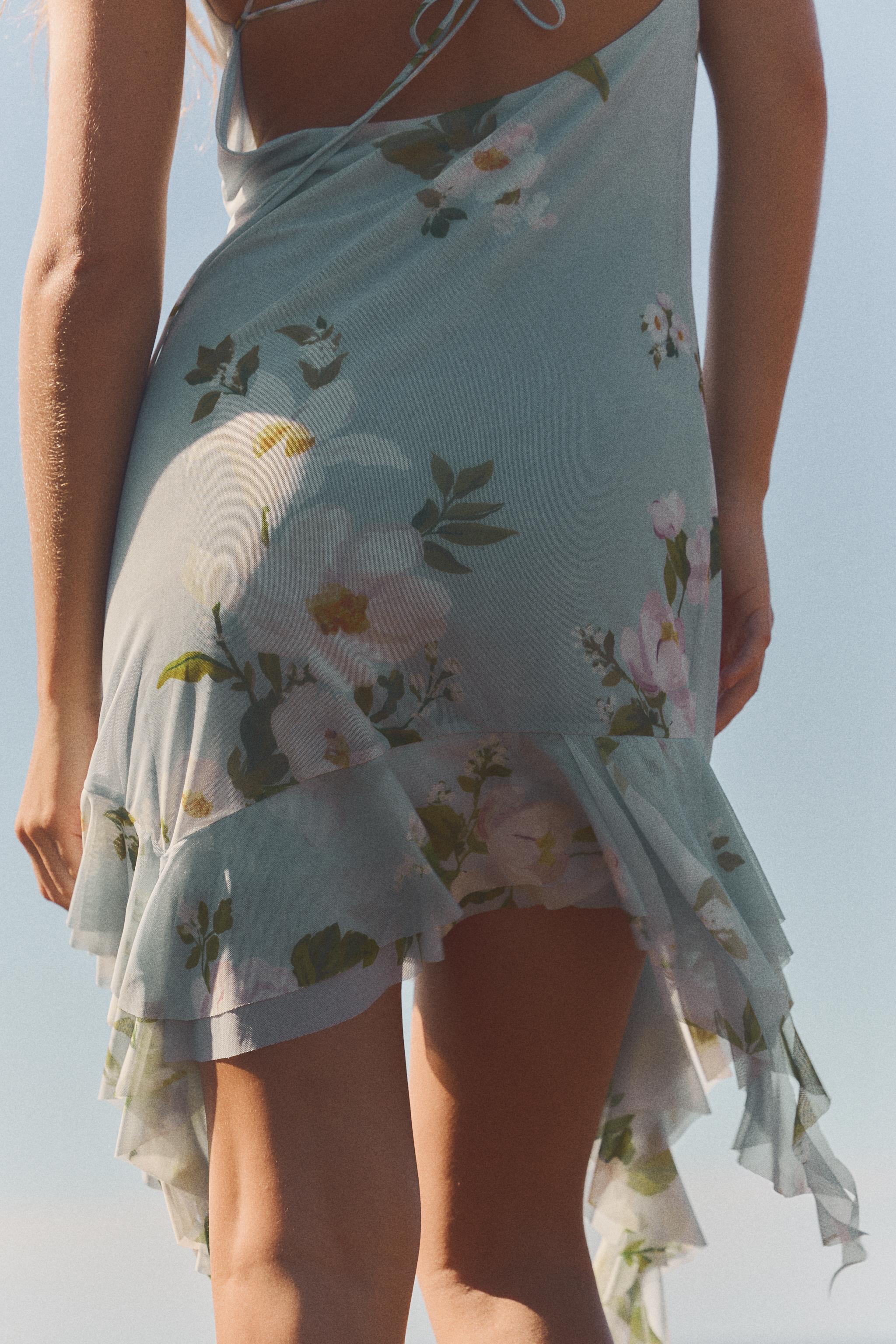 【ZARA】プリント ショート チュール ワンピース 5039/122/400 FLORAL PRINT TULLE MINI DRESS - Blue | ZARA United States