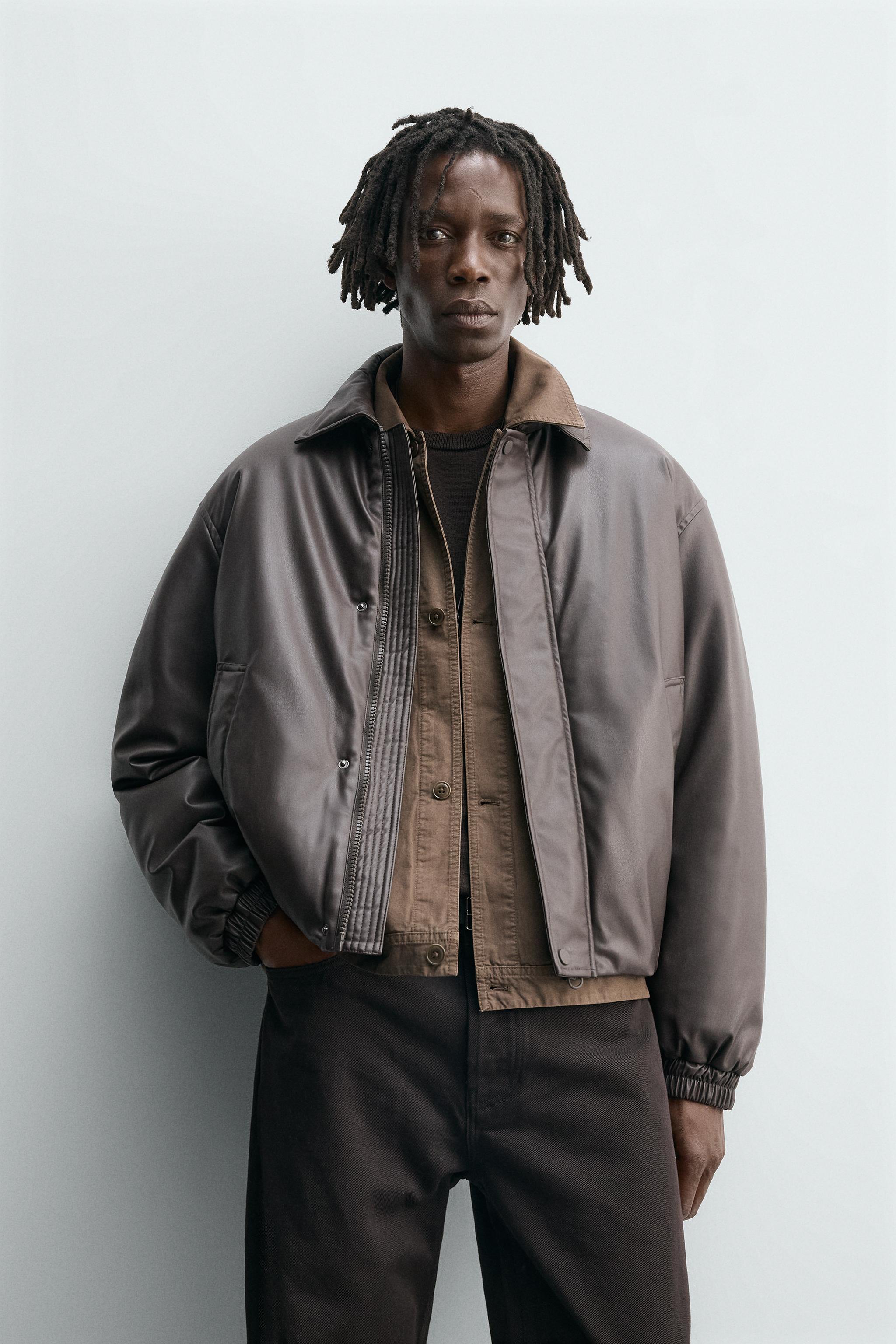 RELAXED FIT LEATHER EFFECT JACKET - Dark brown | ZARA South Africa