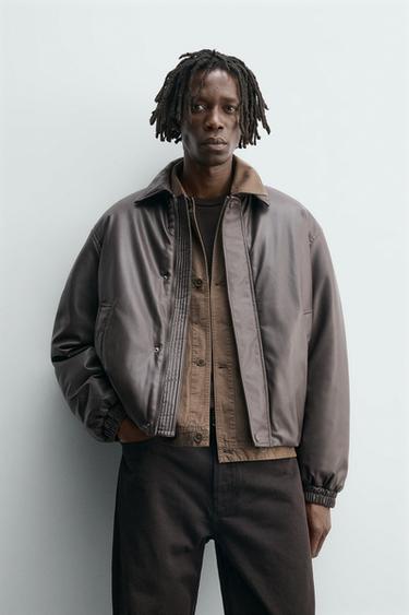 Zara RELAXED FIT FAUX LEATHER JACKET - Dark brown