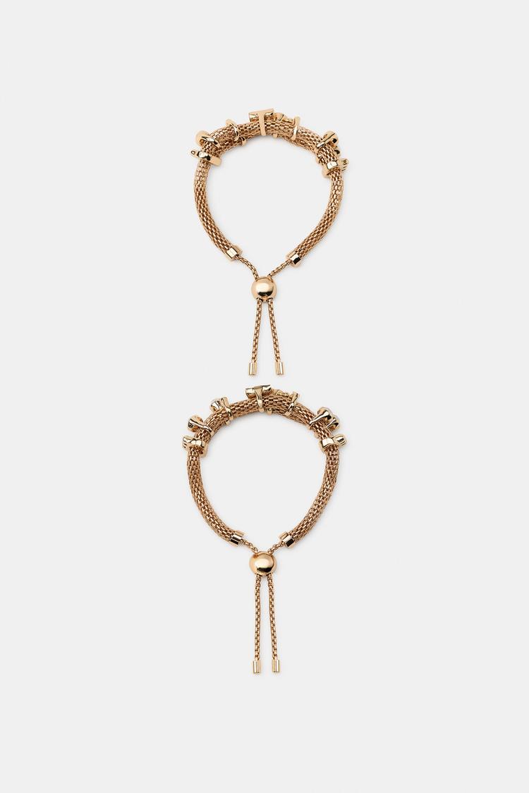 Paquete de 2 pulseras de malla doble con piedras 2
