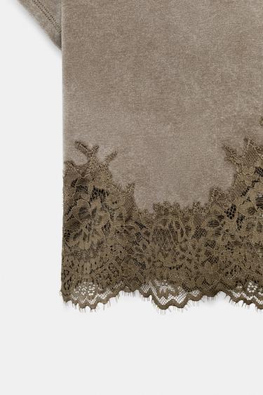 TOP COURT EFFET DÉLAVÉ EN DENTELLE - Marron de Zara - Image 6