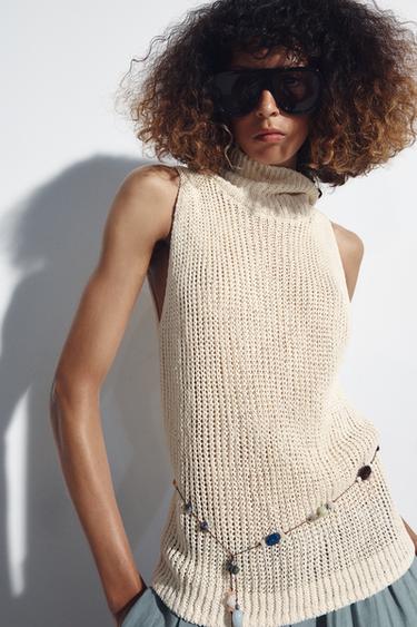 KNIT TURTLENECK TOP - Light ecru by Zara
