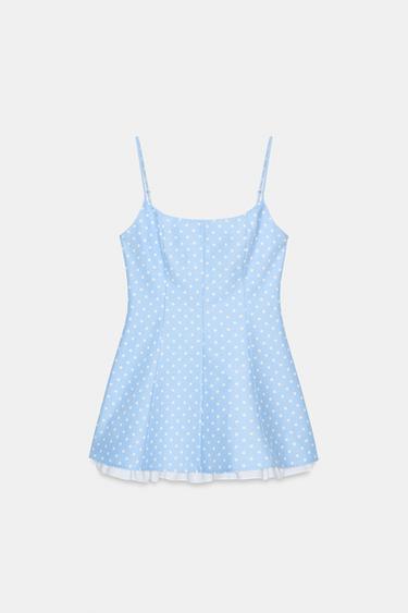 POLKA DOT MINI DRESS - White / Sky blue by Zara - Image 0