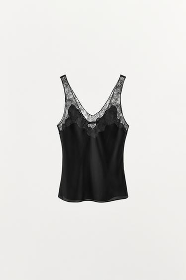 TOP LENCERO ENCAJE ZW COLLECTION - Negro de Zara