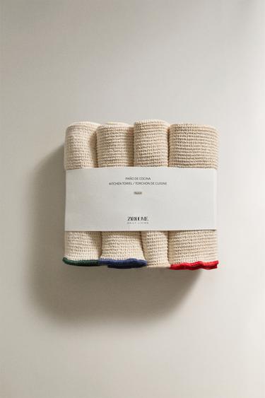 PACK OF WAFFLE-KNIT TEA TOWELS (PACK OF 4) - Cream by Zara - Image 3