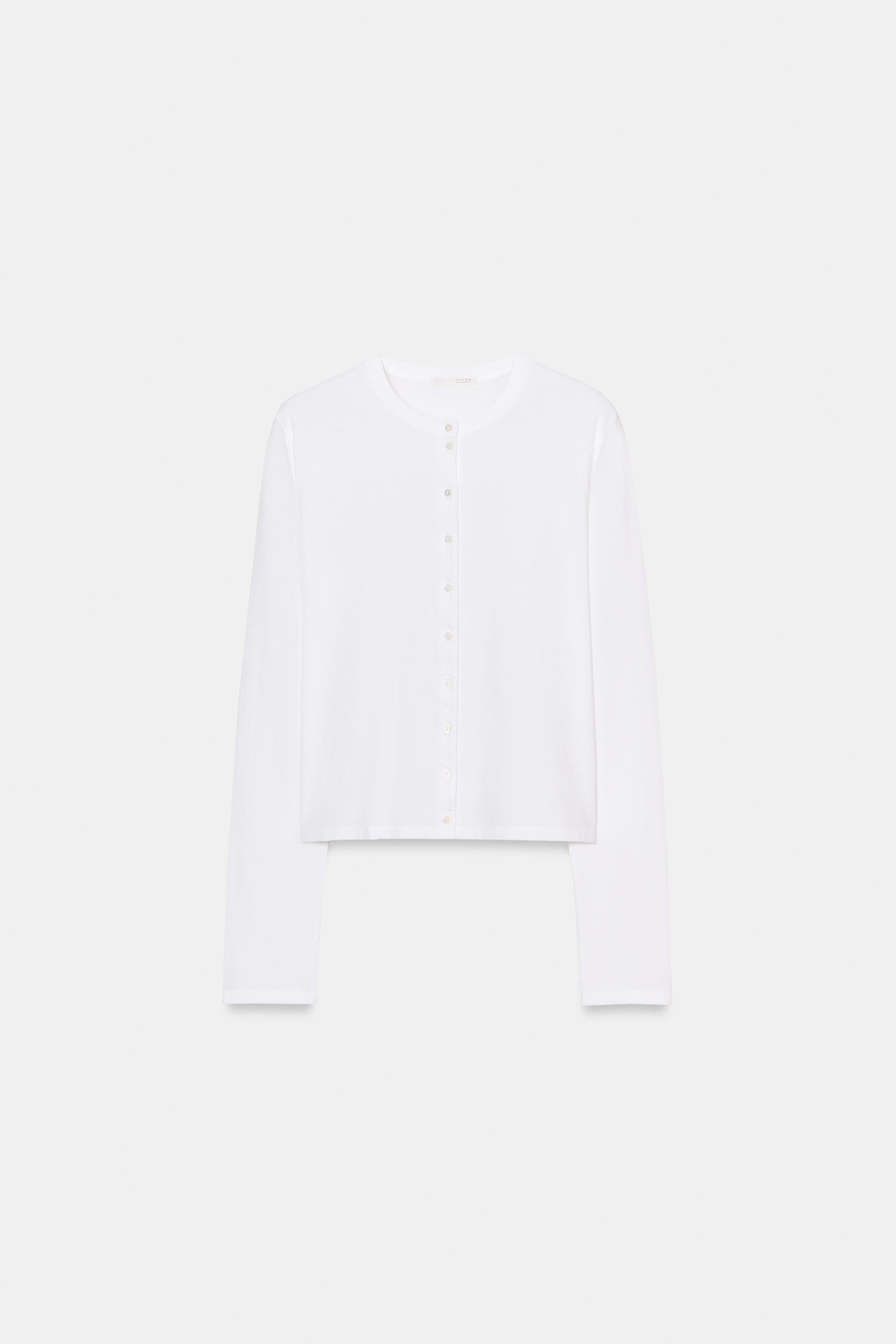 Zara DÜĞMELİ %100 PAMUKLU T-SHIRT görsel 4