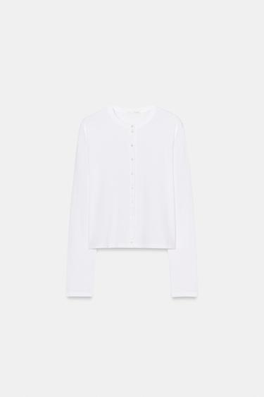 Zara 100% 棉鈕扣 T 恤 - 白色