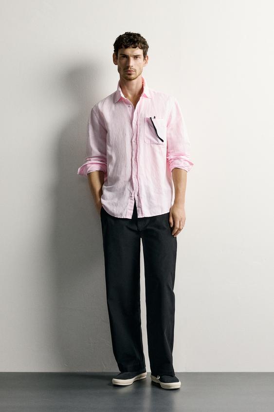 LINEN/COTTON REGULAR FIT SHIRT - Pink by Zara - Image 0
