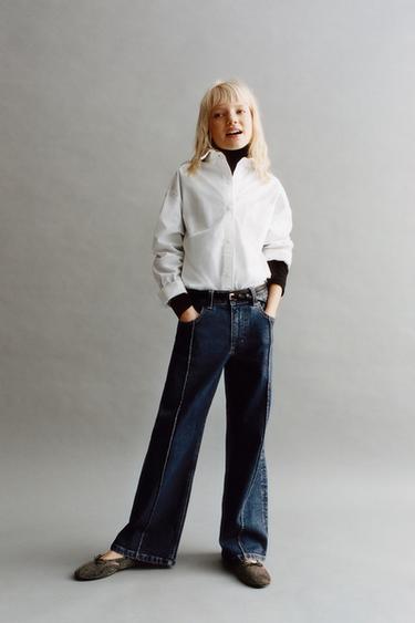 Zara WIDE LEG CENTRAL SEAM JEANS - Blue