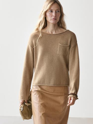 Jersey punto detalle bolsillo algodón lino - Marrón claro de Zara