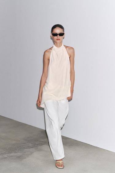 ZW COLLECTION SATIN HALTER TOP - Ecru by Zara - Image 0