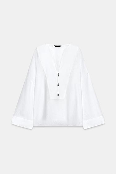 100% LINEN KIMONO SHIRT - White by Zara - Image 7