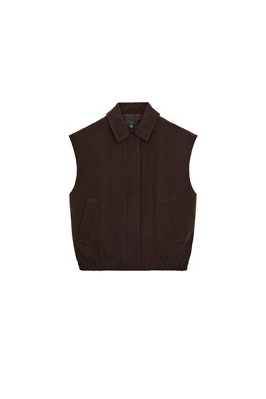 GILET WITH SHOULDER PADS AND ELASTIC HEM - Brown by Zara