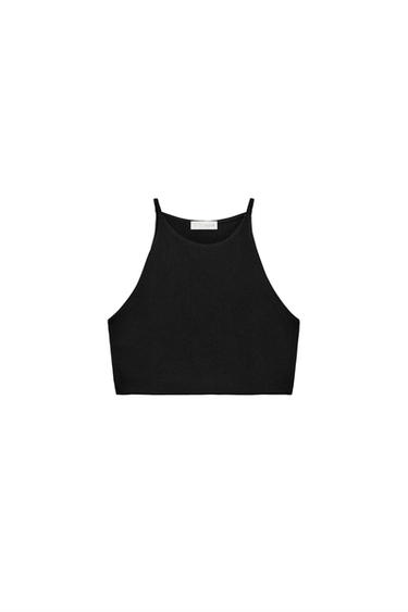 STRETCH HALTER CROP TOP - Black by Zara