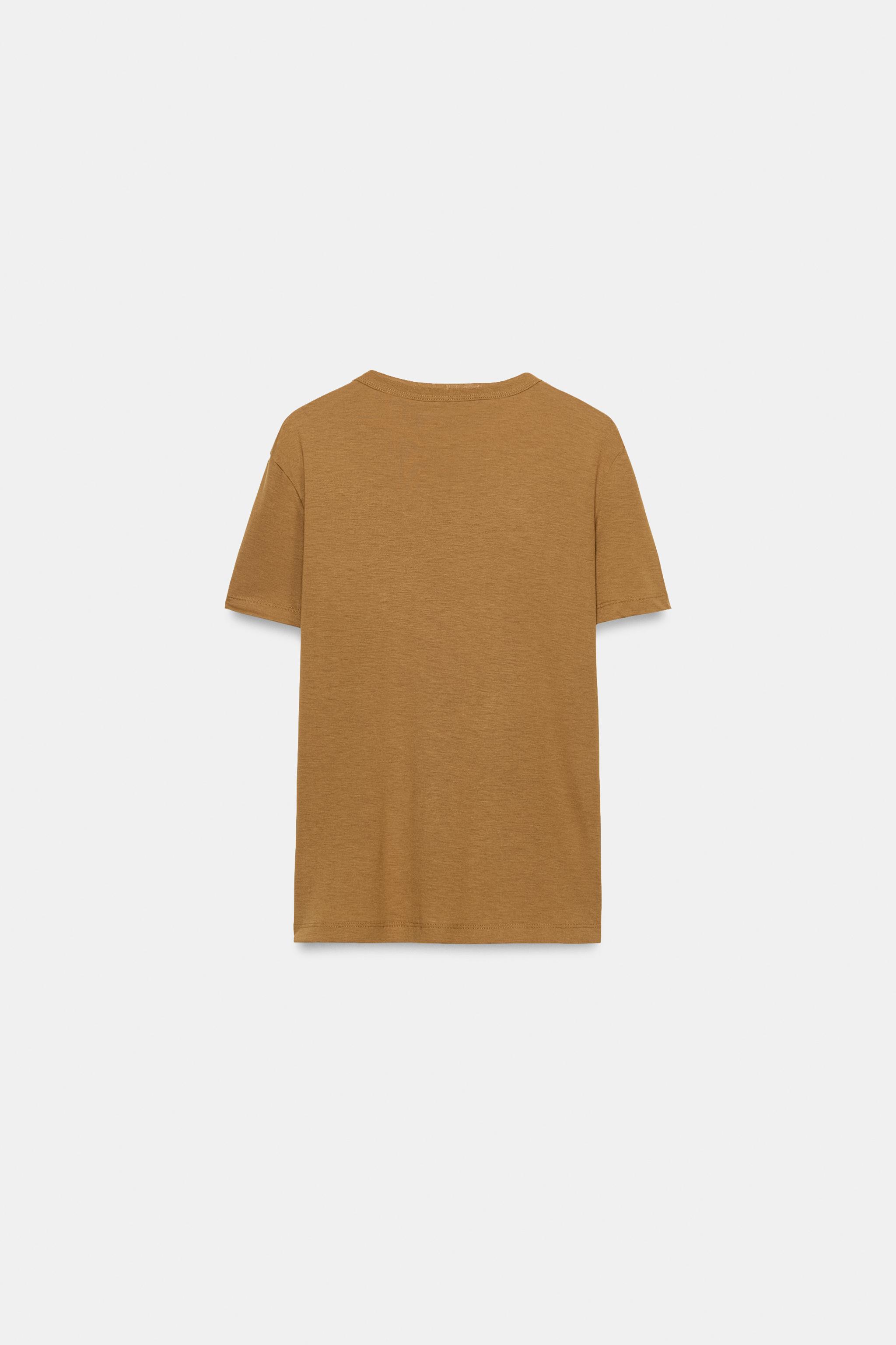 Zara LYOCELL KISA KOLLU T-SHIRT görsel 6