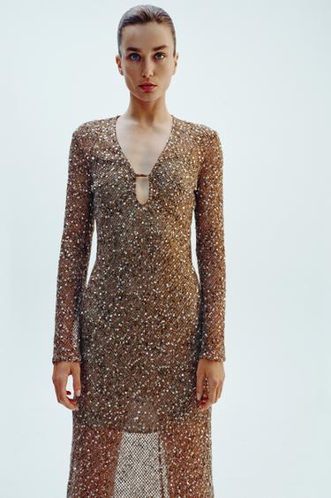 SEQUINNED MIDI DRESS - Brown by Zara - Image 1