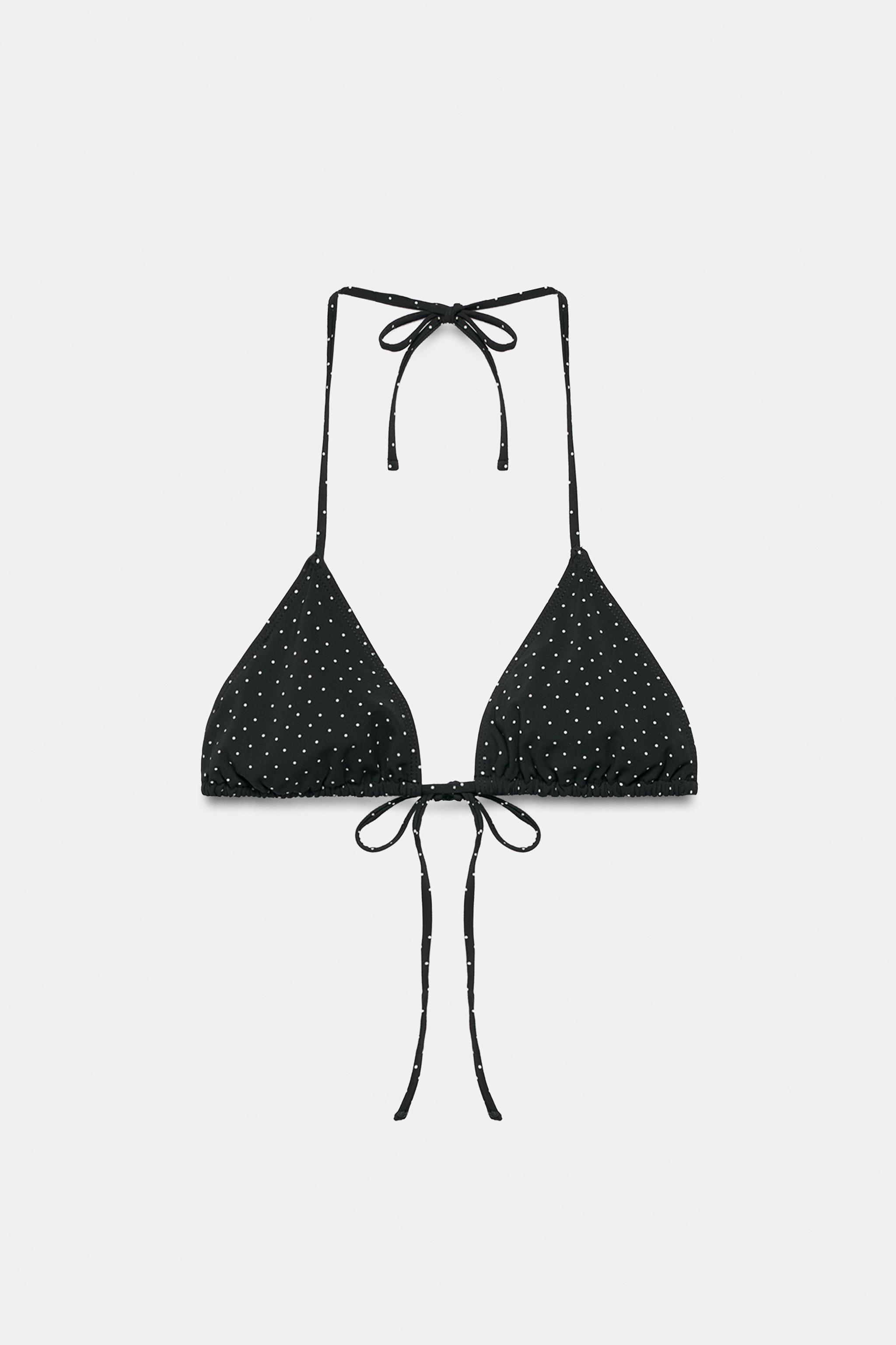 POLKA DOT TRIANGLE BIKINI TOP — Black