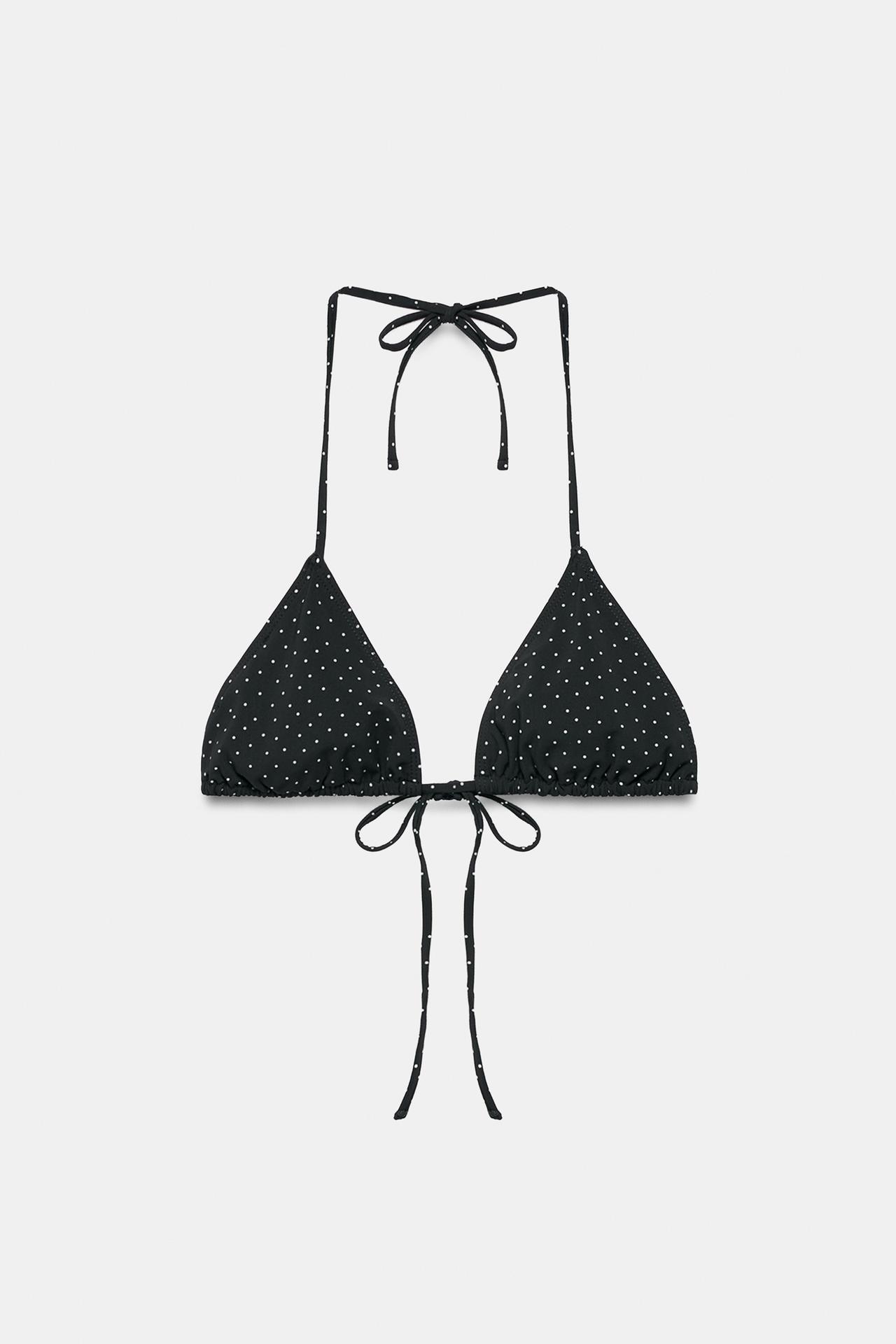 POLKA DOT TRIANGLE BIKINI TOP — Black