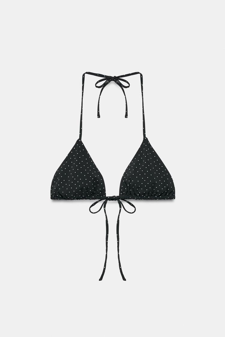 POLKA DOT TRIANGLE BIKINI TOP — Black