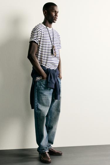 BASIC MEDIUM WEIGHT T-SHIRT /02 - White / Navy by Zara