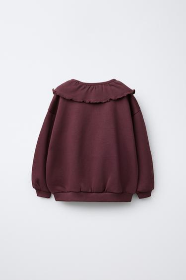 RIBBED PETER PAN COLLAR SWEATSHIRT - Burgundy by Zara - Image 1