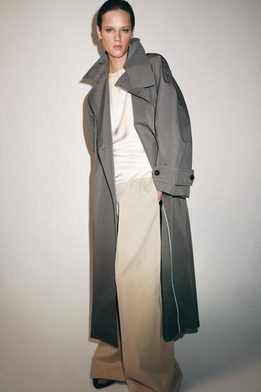 Zara ZW COLLECTION OVERSIZED BELTED TRENCH COAT - Gray / Tan