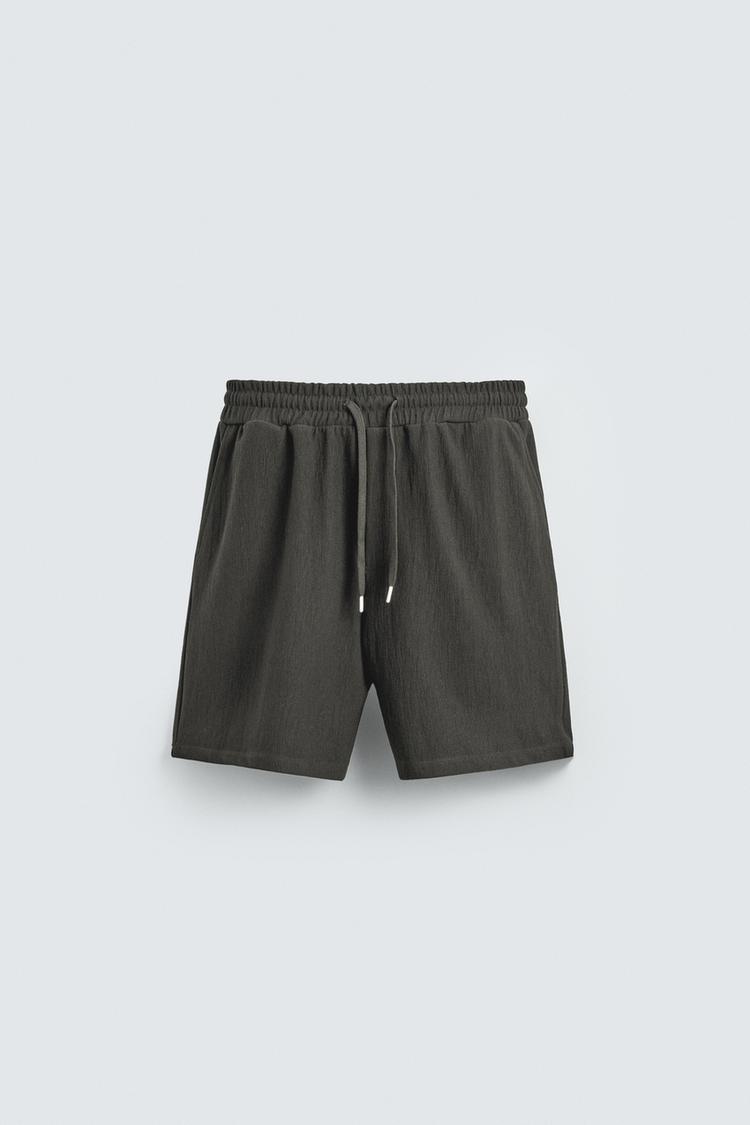ZARA TEXTURED JOGGER BERMUDA SHORTS