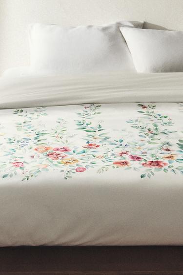 HOUSSE DE COUETTE COTON IMPRIMÉ FLEUR - Blanc cassé de Zara