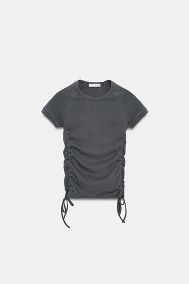 CAMISETA FRUNCES AJUSTABLES - Plomo de Zara